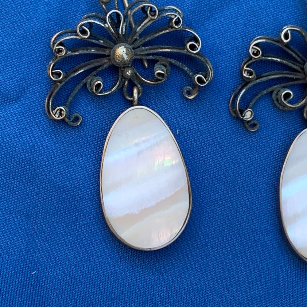 Mother of pearl and filigree earrings